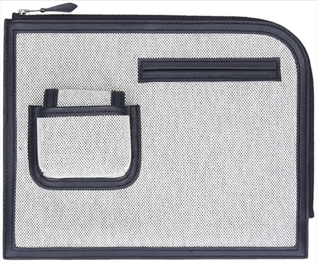 HERMÈS POCHETTE DE VOYAGE CARGO AUS TOILE H/VEAU SWIFT ECRU-NOIR/NOIR MIT PHW