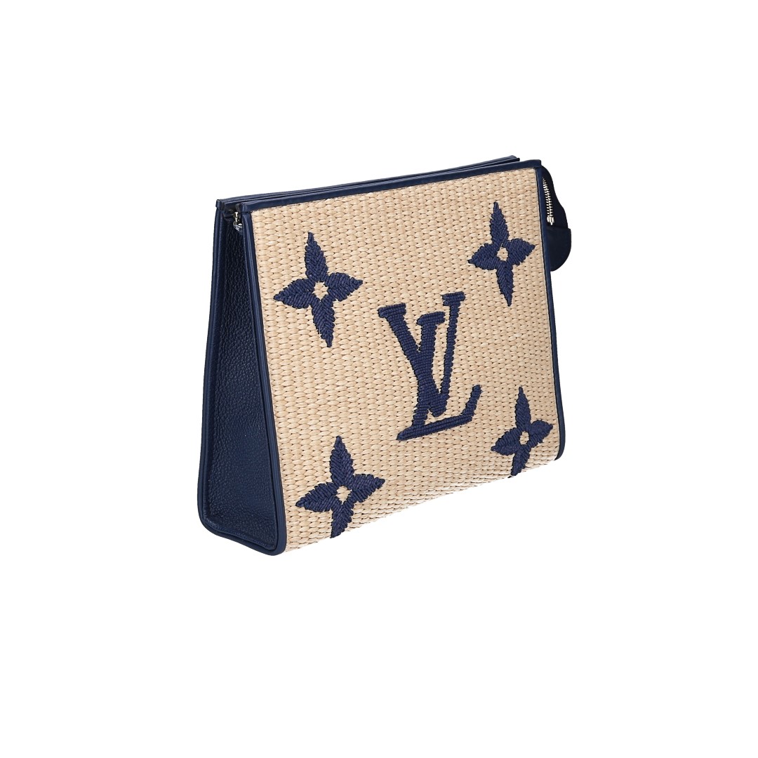 LOUIS VUITTON POCHE TOILETTE 26 CLUTCH AUS MONOGRAM RAFFIA IN BLEU (M80352)