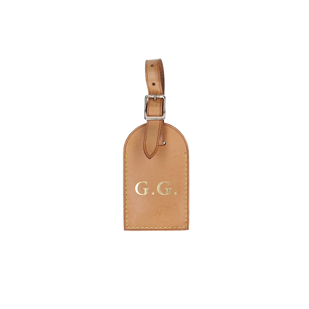 LOUIS VUITTON - G.G - ADRESSANHÄNGER - TRAVEL TAG MIT INITIALEN AUS VVN LEDER IN MITTELBRAUN