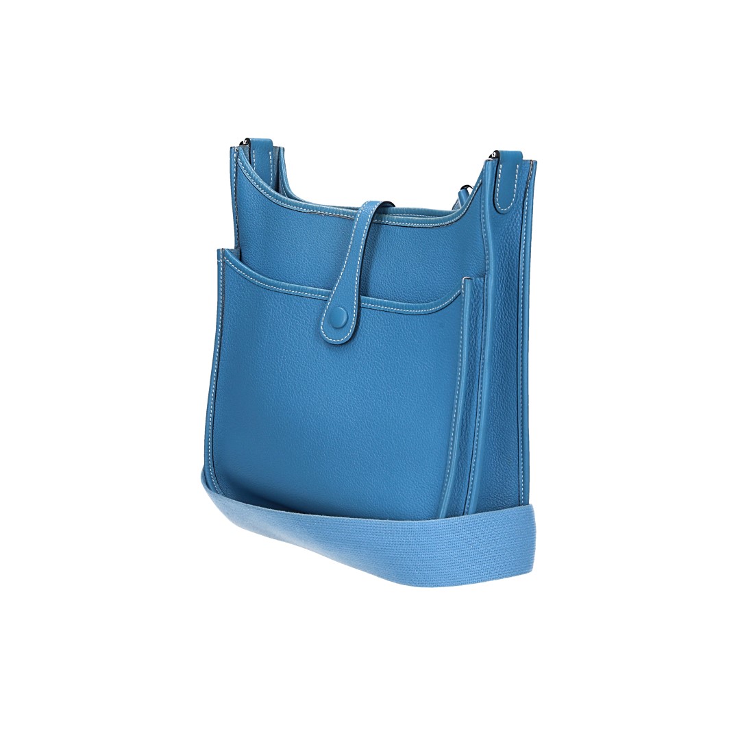HERMÈS ÉVELYNE II PM HANDTASCHE AUS TAURILLON CLEMENCE LEDER IN BLEU JEAN MIT PHW