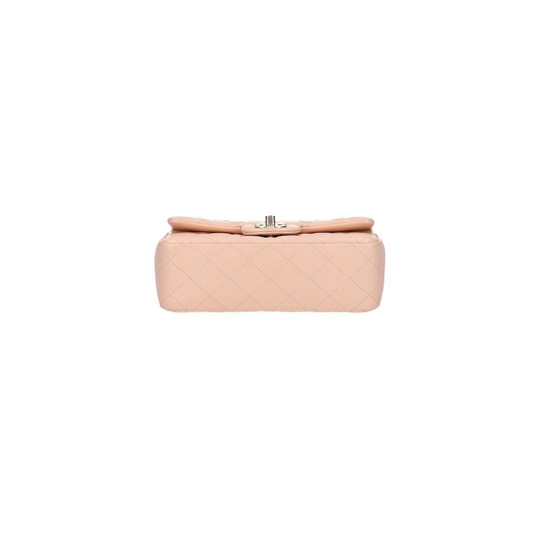 CHANEL TIMELESS SINGLE FLAP HANDTASCHE (NEW MINI) AUS LAMMLEDER IN BEIGE MIT GHW (A69900)