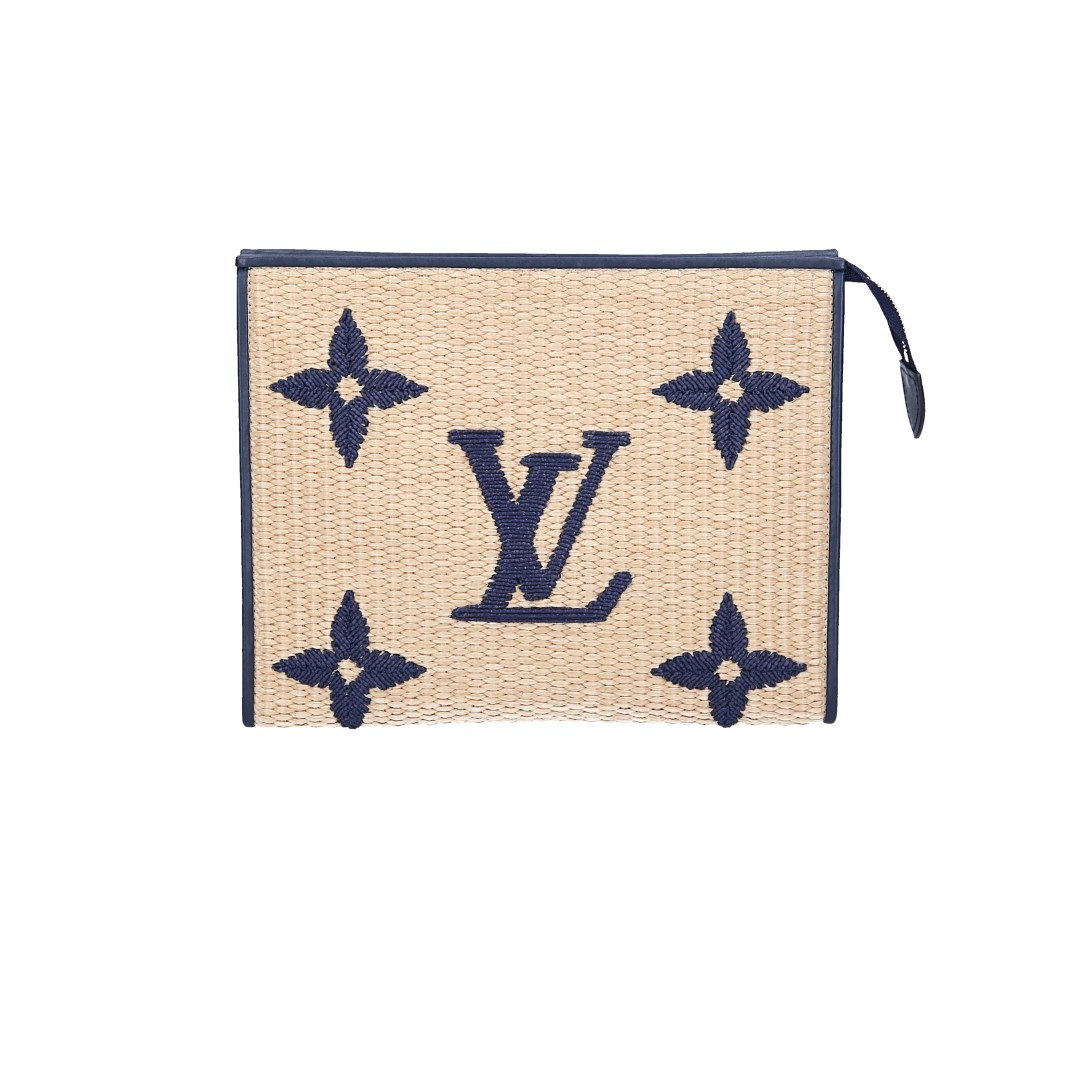 LOUIS VUITTON POCHE TOILETTE 26 CLUTCH AUS MONOGRAM RAFFIA IN BLEU (M80352)