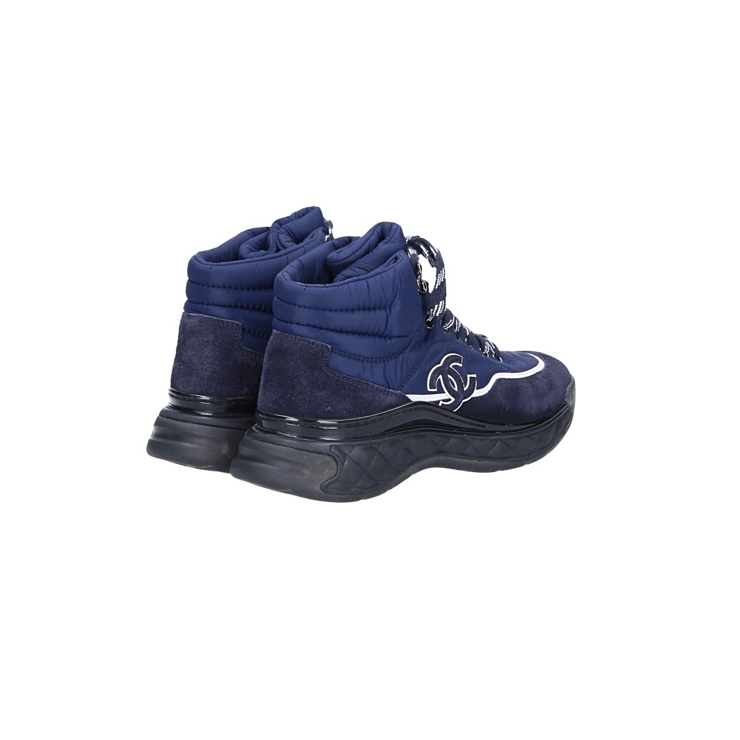 CHANEL SNEAKER SCHUHE AUS NYLON UND SUEDE-LEDER IN BLAU GR. 37 (W G35205)