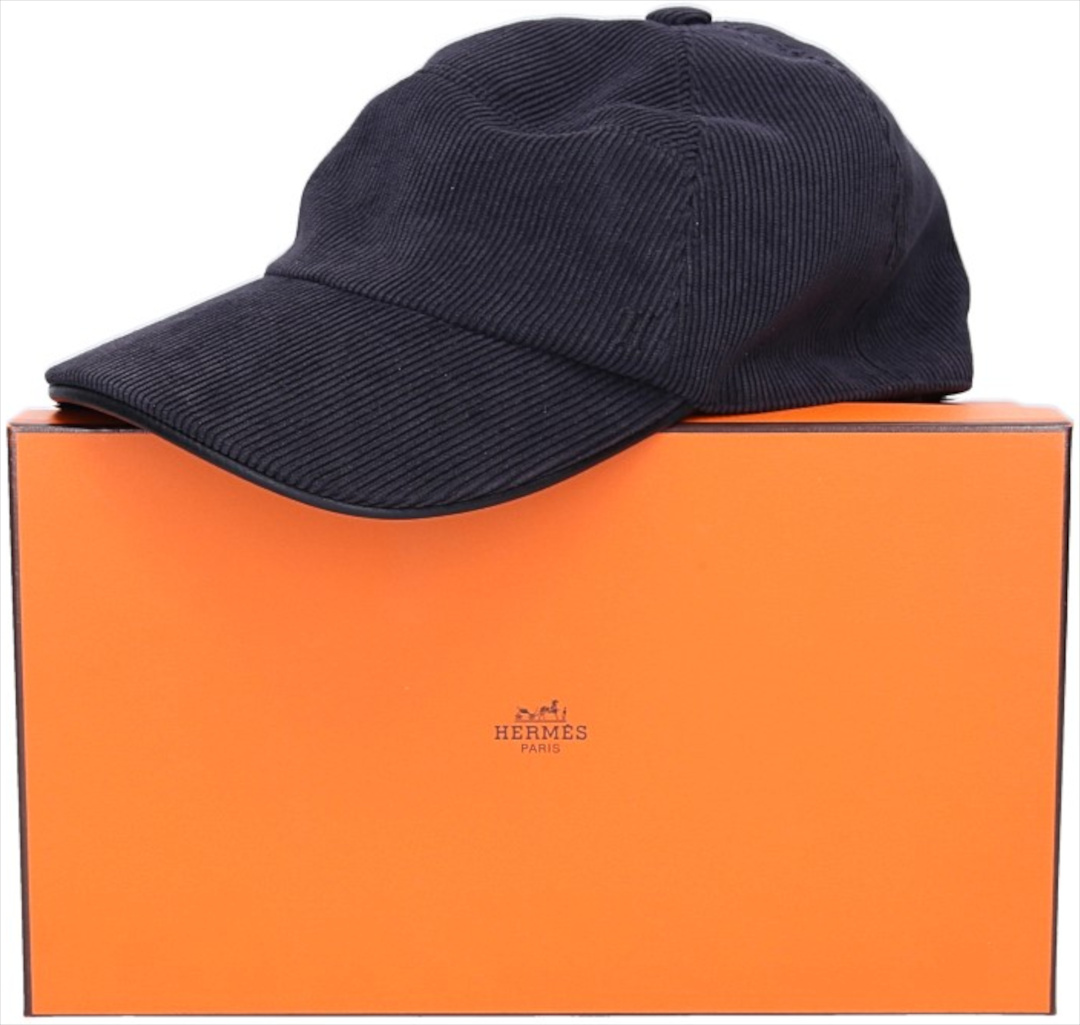 HERMÈS CAP - 'MILES CDS' COTTON BASEBALL CAP IN ANTIQUE/BLACK SIZE 60