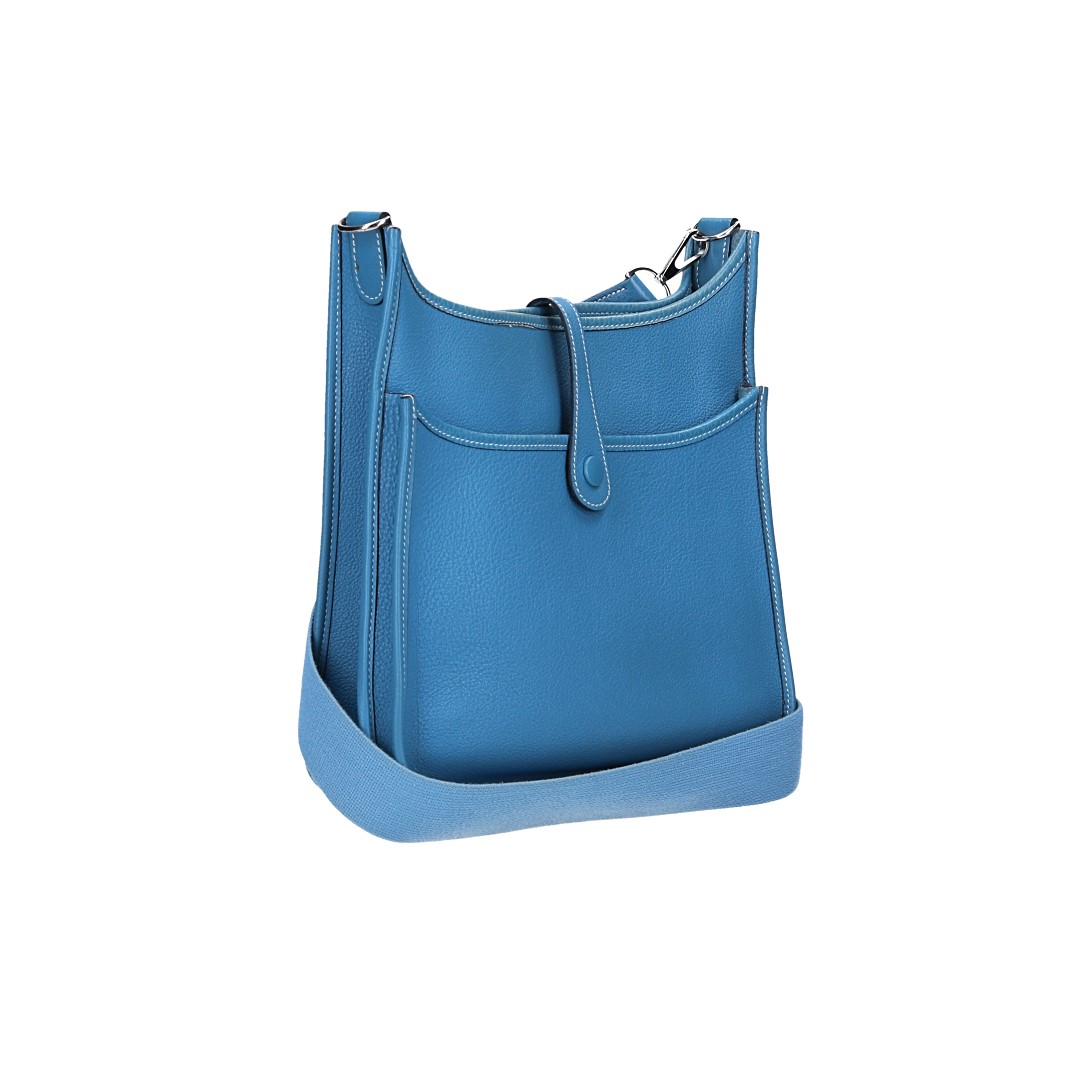 HERMÈS ÉVELYNE II PM HANDTASCHE AUS TAURILLON CLEMENCE LEDER IN BLEU JEAN MIT PHW