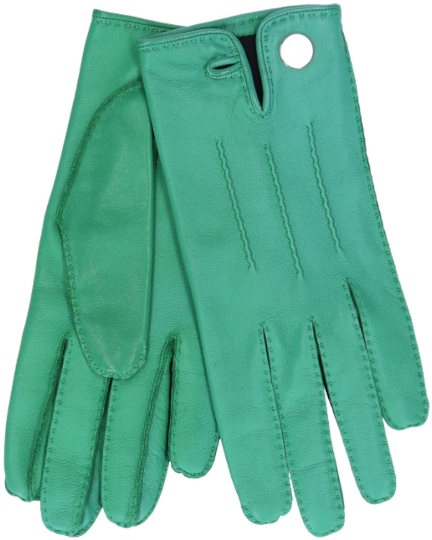 HERMÈS DAMEN-HANDSCHUHE 'NERVURES DROITES' AUS GLACÉ-LAMMLEDER IN VERT MIT PHW IN GR. 8