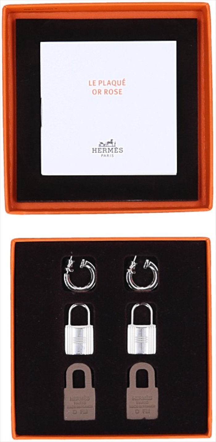 HERMÈS OHRRINGE BOUCLES D'OREILLES O'KELLY AUS METALL MIT PALLADIUMAUFLAGE UND SWIFT-KALBSLEDER IN ETOUPE