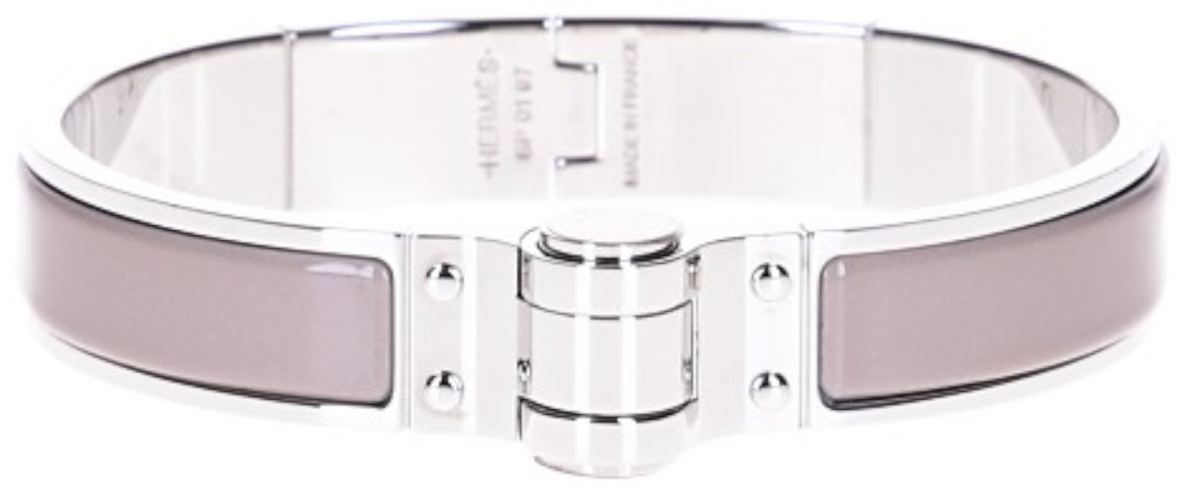 HERMÈS ARMREIF SCHMAL 'CHARNIÈRE' AUS METALL UND EMAIL MIT PHW GR. GM