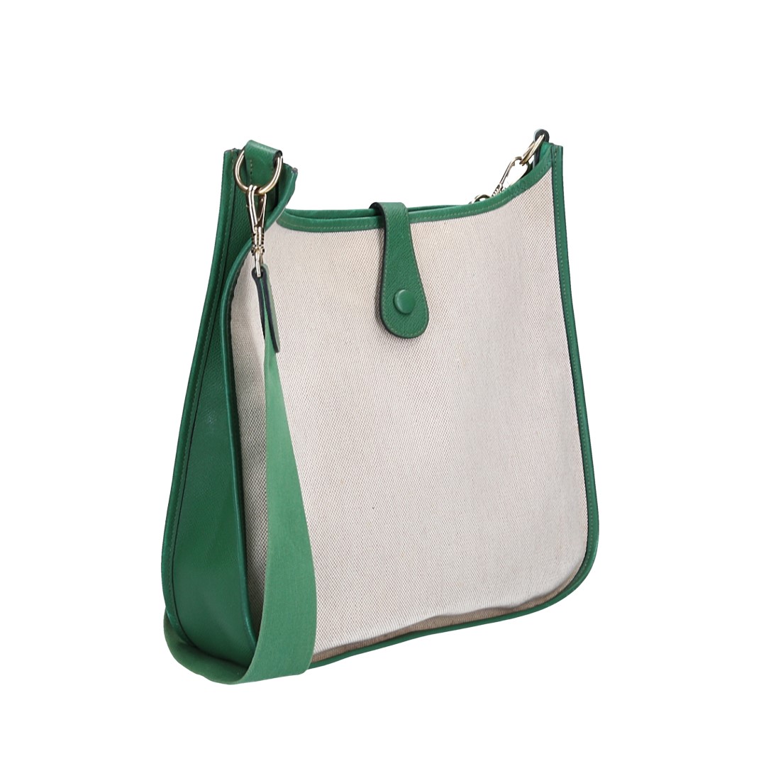 HERMÈS ÉVELYNE PM HANDTASCHE AUS TOILE H UND COURCHEVEL LEDER IN VERT MIT GHW