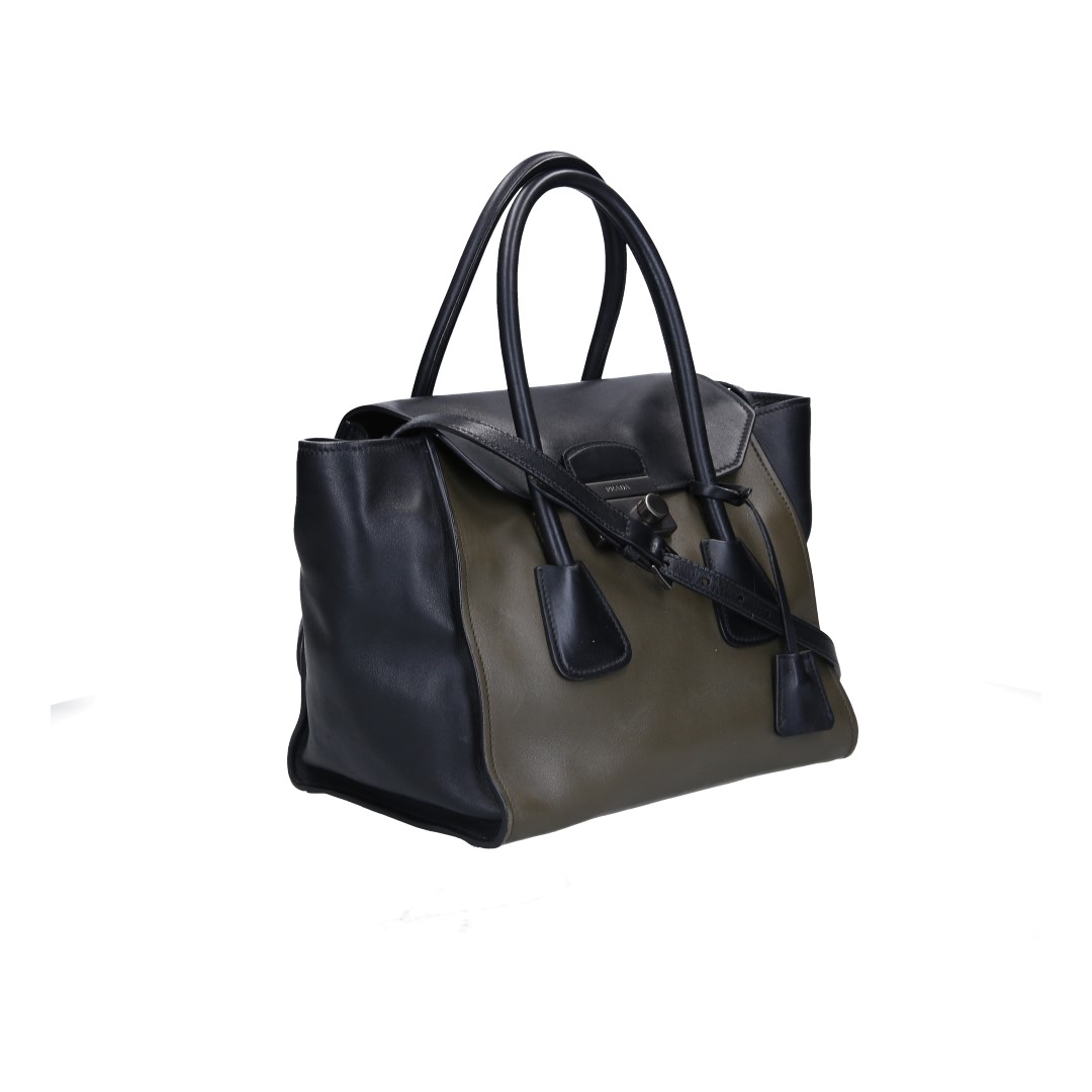 45769-Prada-Henkeltasche_2D_0009 PRADA HANDTASCHE AUS LEDER IN OLIVE UND SCHWARZ