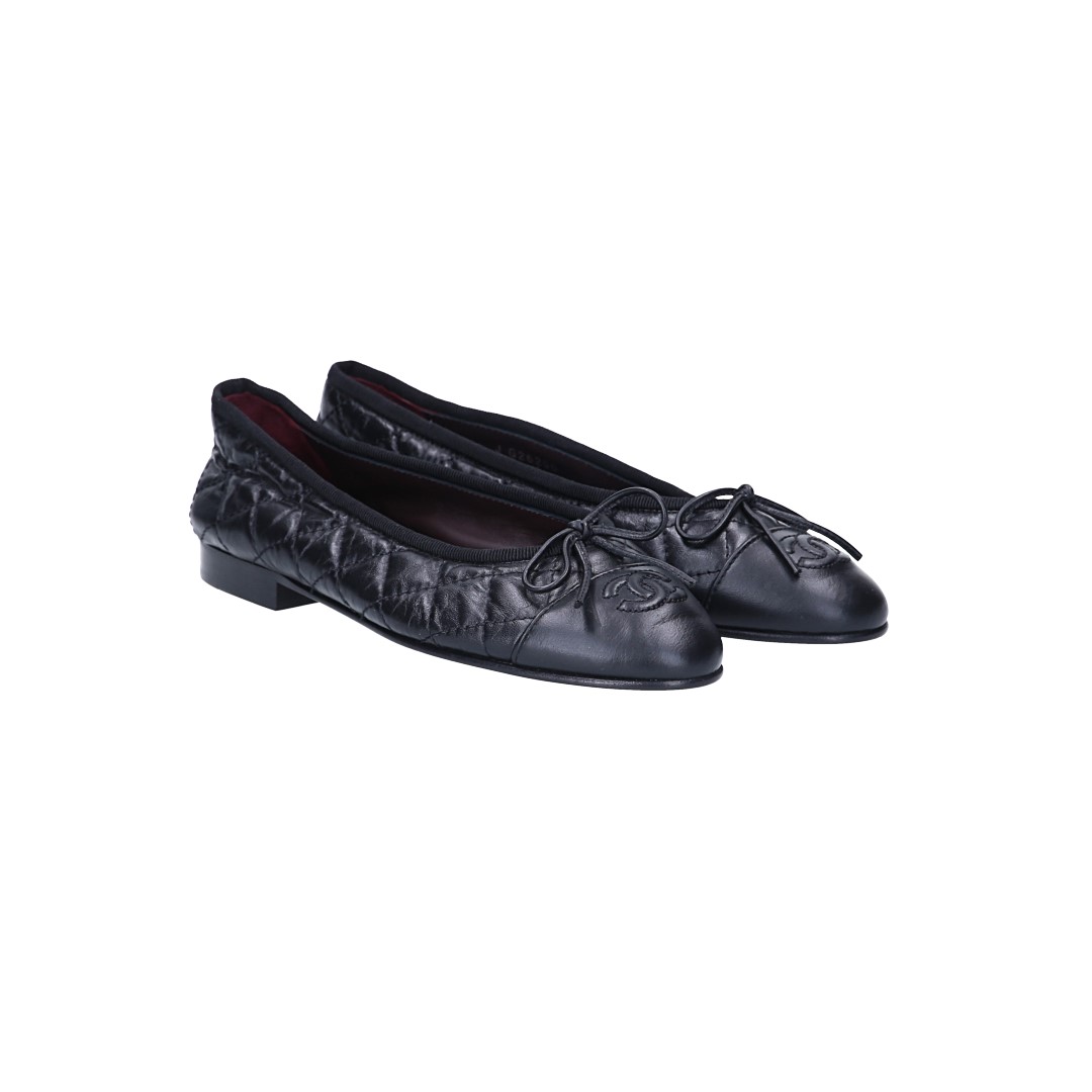 CHANEL BALLERINA SCHUHE AUS LEDER IN SCHWARZ GR. 35 (J G26250)