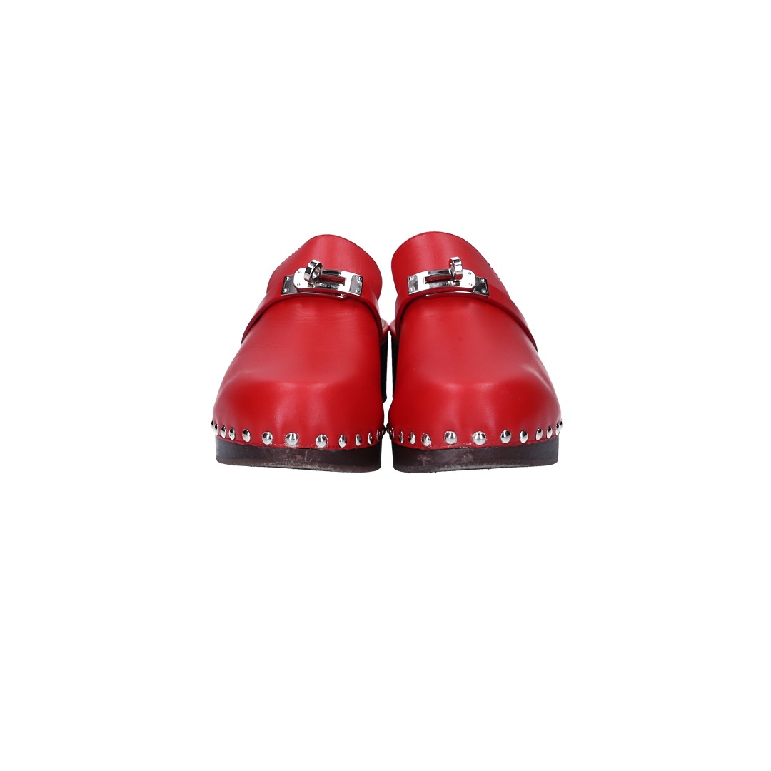 HERMÈS CLOGS SCHUHE 'CARLOTTA' AUS KALBSLEDER IN ROT IN GR. 38