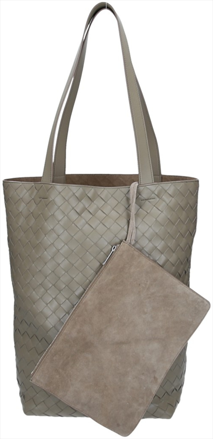 BOTTEGA VENETA KLEINE NORTH-SOUTH HANDTASCHE AUS INTRECCIATO KALBSLEDER IN TRAVERTINE