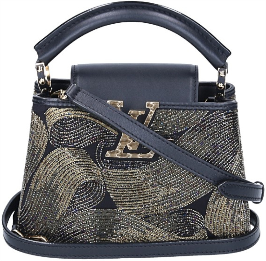 LOUIS VUITTON CAPUCINES MINI HANDTASCHE AUS LEDER UND SEIDE IN SCHWARZ (M54343)