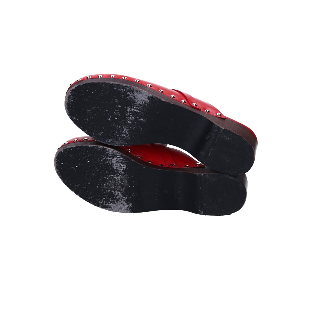 HERMÈS CLOGS SCHUHE 'CARLOTTA' AUS KALBSLEDER IN ROT IN GR. 38