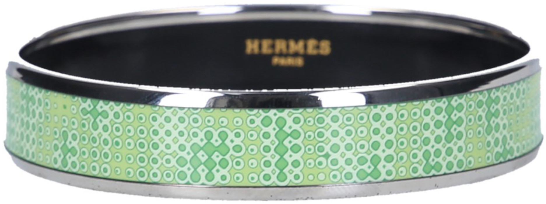 HERMÈS ARMREIF MEDIUM AUS EMAIL MIT EINER METALL-EINFASSUNG SILBERFARBENEM METALL GR. 65