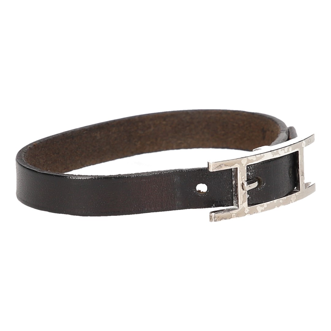 HERMÈS HAPI SINGLE TOUR ARMBAND AUS LEDER IN DEN FARBEN SCHWARZ/PALLADIUM