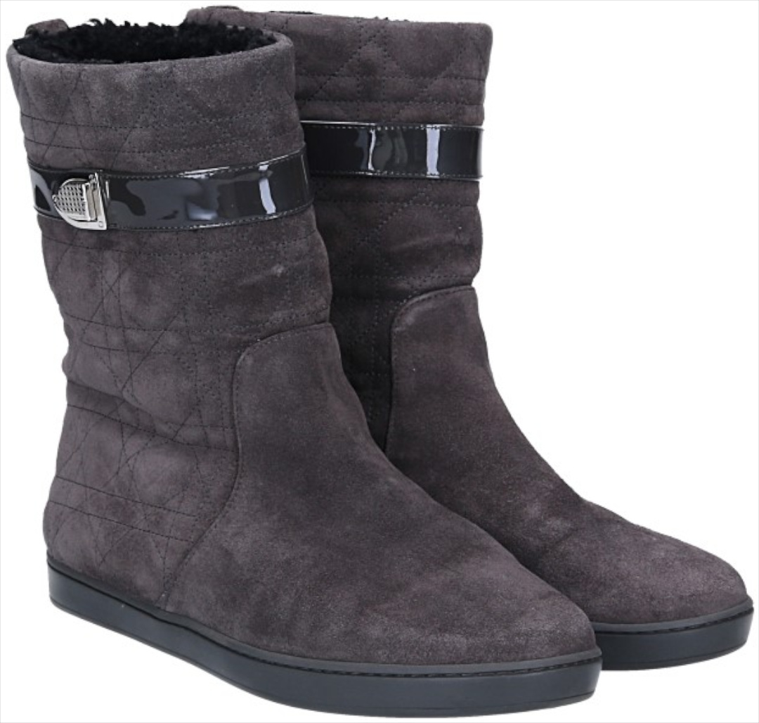 CHRISTIAN DIOR STIEFEL SCHUHE AUS SUEDE LEDER UND SHEARLING IN GRAU GR. 38,5 CHRISTIAN DIOR STIEFEL SCHUHE AUS SUEDE LEDER UND SHEARLING IN GRAU GR. 38,5