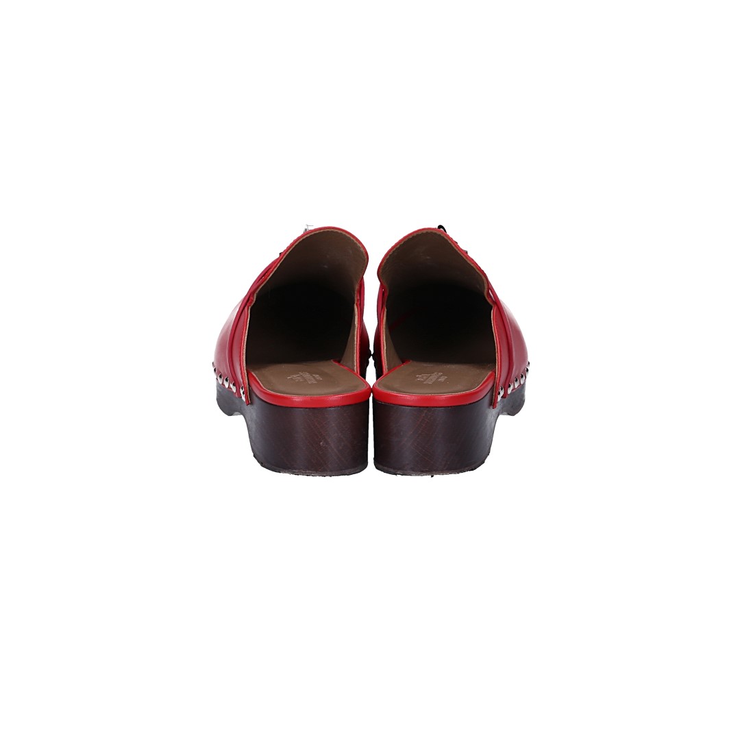 HERMÈS CLOGS SCHUHE 'CARLOTTA' AUS KALBSLEDER IN ROT IN GR. 38
