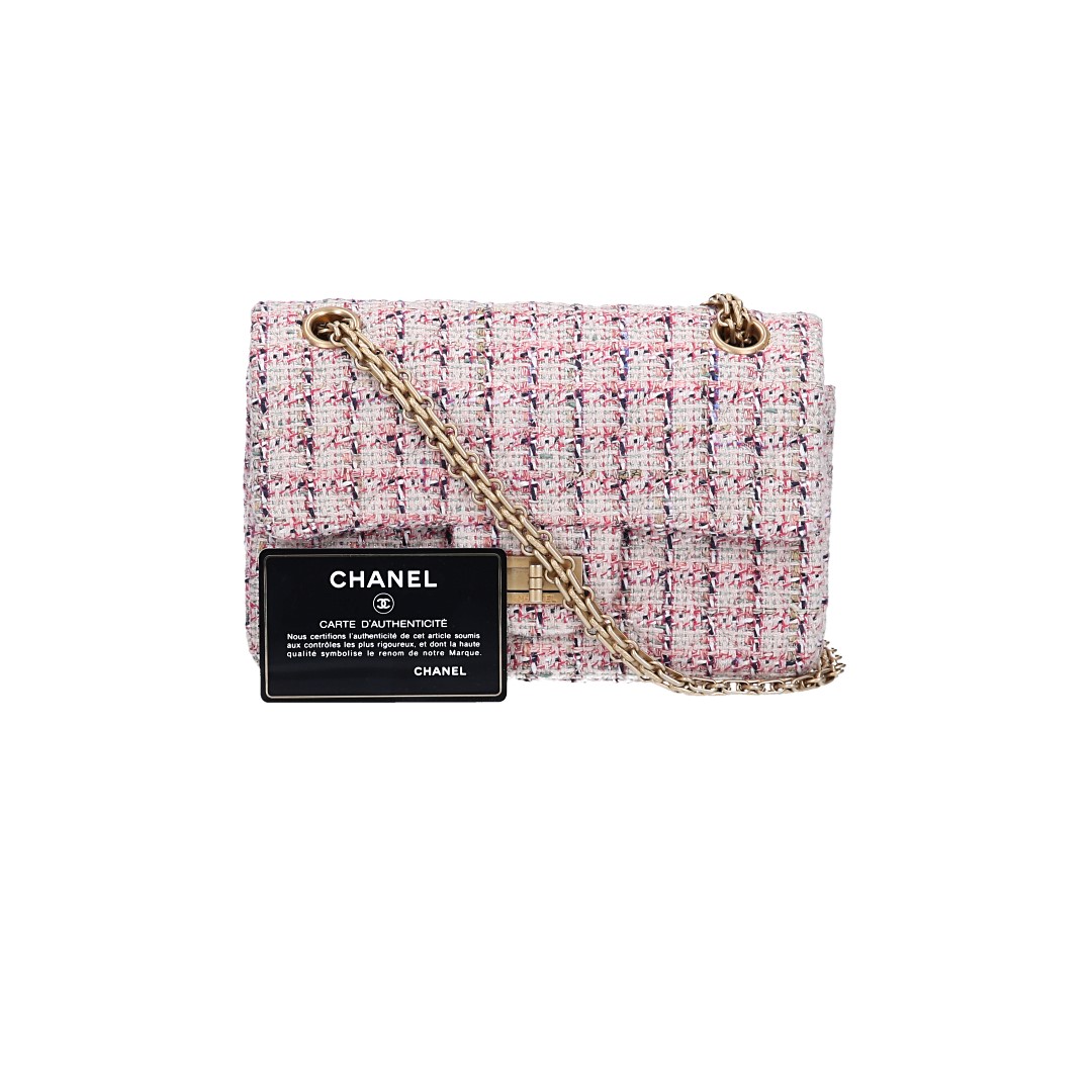 CHANEL 2.55 REISSUE SINGLE FLAP HANDTASCHE (224) AUS TWEED (A37584)