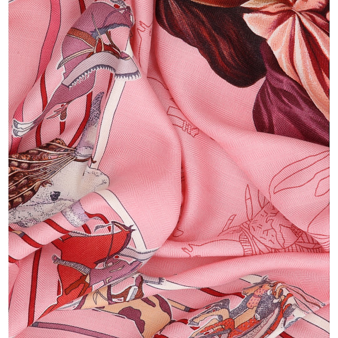 HERMÈS KASCHMIR-/SEIDENTUCH 140 x 140 CM CHALE 'PANI LA SHAR PANWEE' VON KERMIT OLIVER