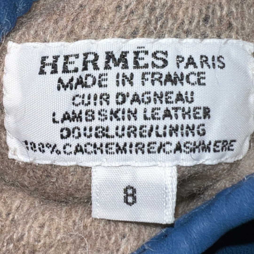 HERMÈS DAMEN-HANDSCHUHE 'LISBONNE' AUS GLACÉ-LAMMLEDER IN ACHATBLAU MIT GHW IN GR. 8