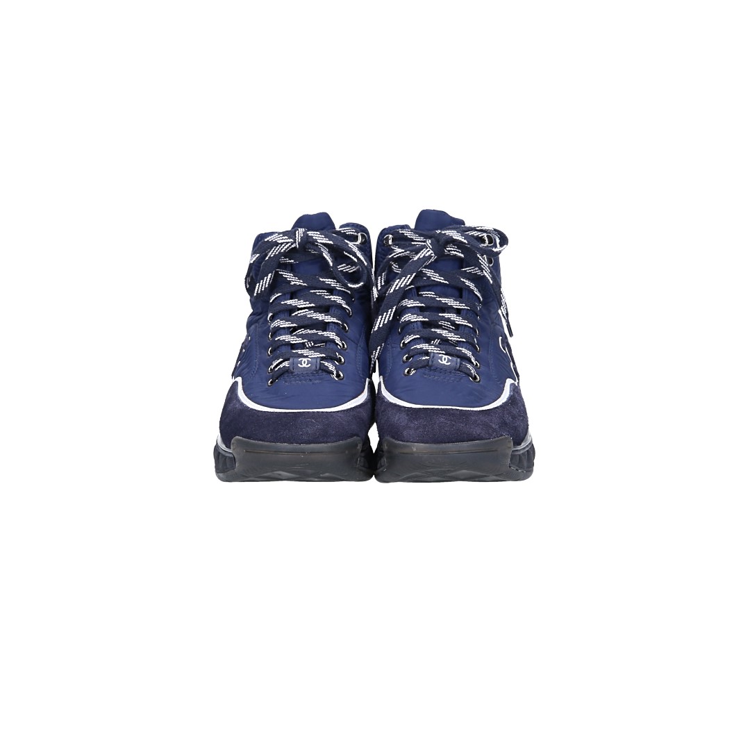 CHANEL SNEAKER SCHUHE AUS NYLON UND SUEDE-LEDER IN BLAU GR. 37 (W G35205)