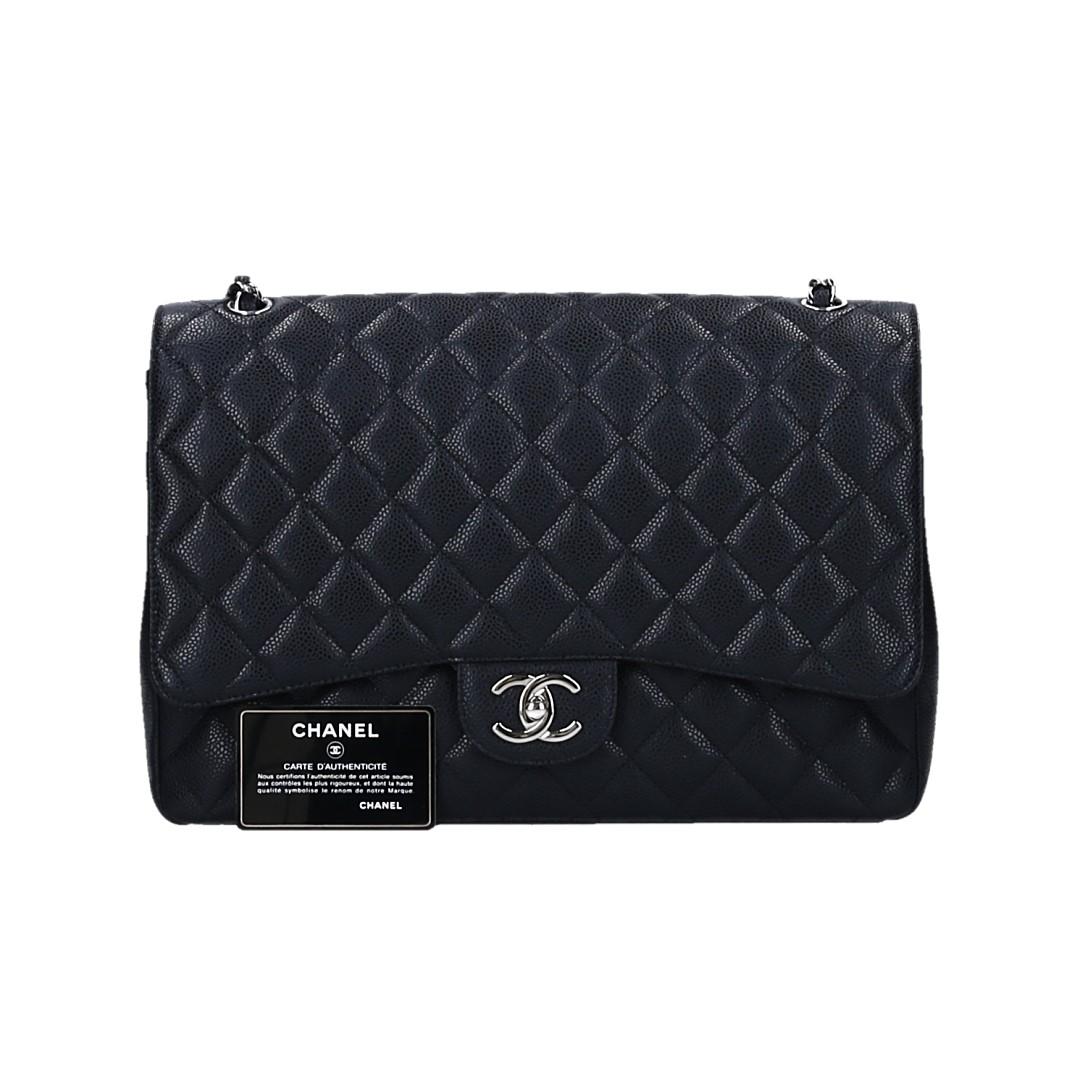 CHANEL TIMELESS DOUBLE FLAP HANDTASCHE (MAXI) AUS KALBSLEDER IN SCHWARZ MIT SHW (A58601)