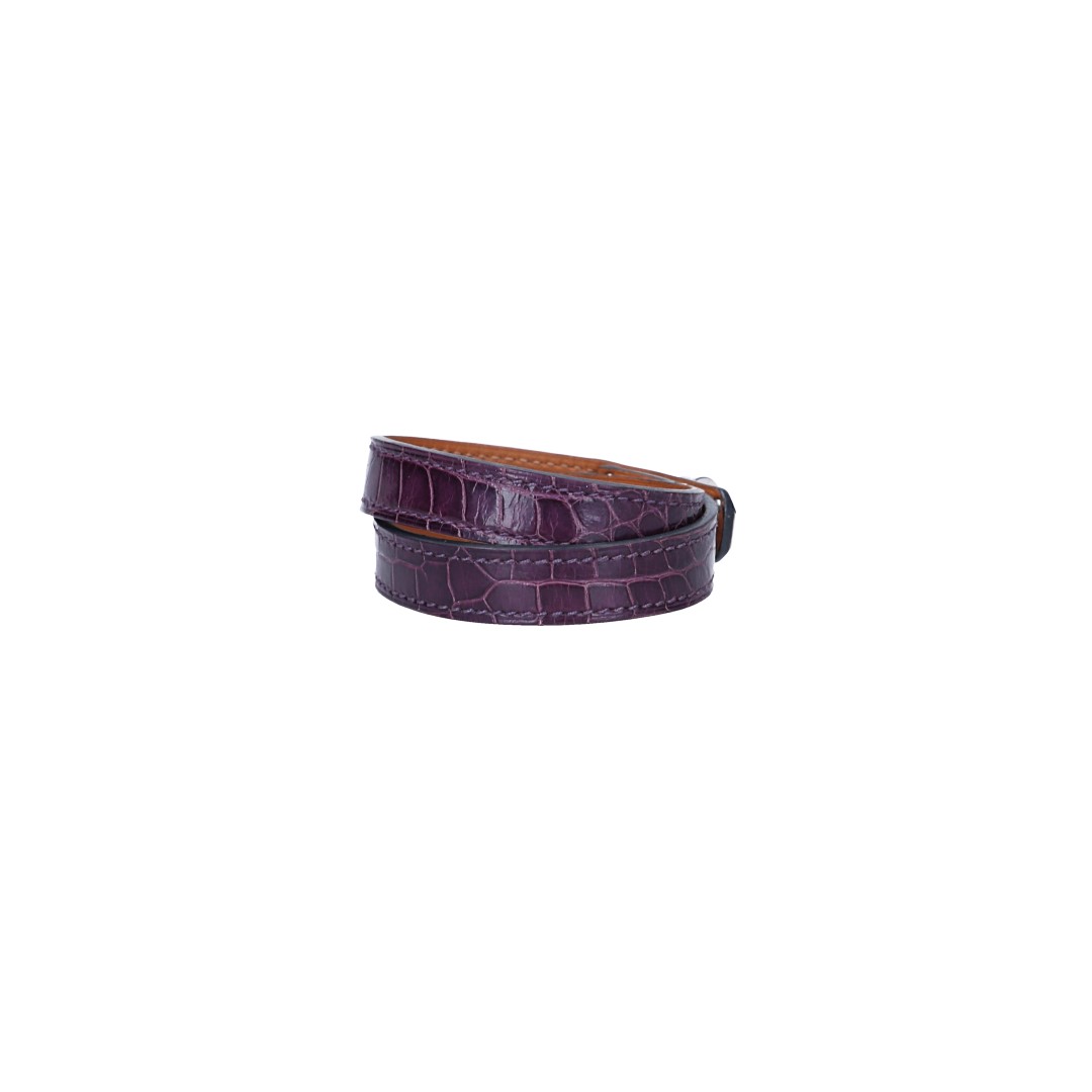 HERMÈS ARMBAND 'KELLY DOUBLE TOUR' AUS ALLIGATOR MISSISSIPPIENSIS LEDER IN AMETYST MIT PHW GR. T2/S