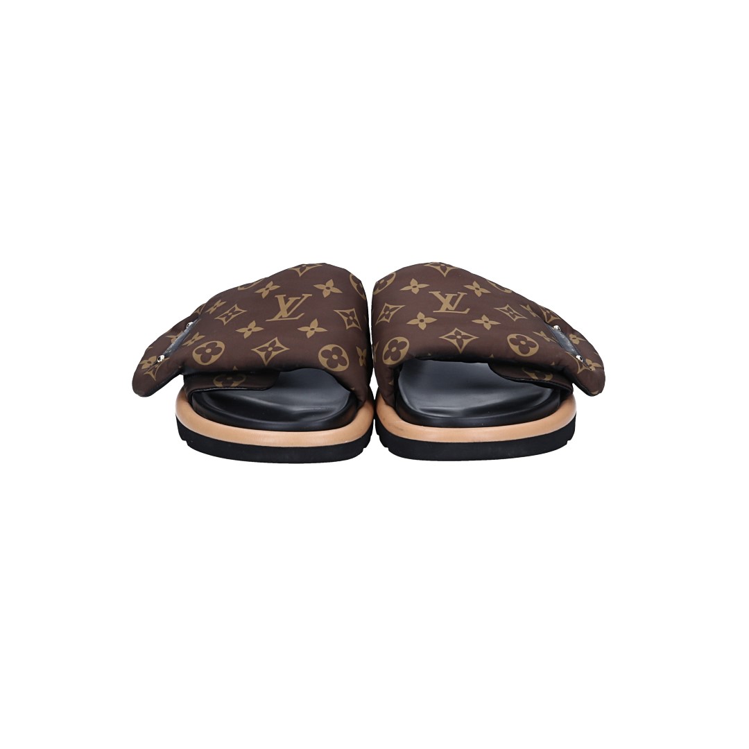 LOUIS VUITTON PANTOLETTEN SCHUHE 'POOL PILLOW COMFORT' AUS MONOGRAM NYLON IN CACAO GR. 41 (1AAEC0)