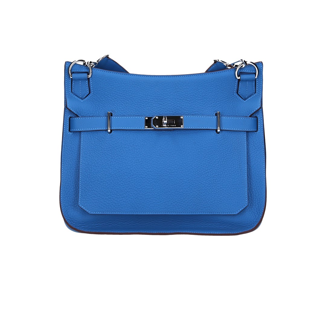 HERMÈS JYPSIÈRE  34 HANDTASCHE AUS CLÉMENCE-JUNGSTIERLEDER IN BLEU MYKONOS MIT PHW