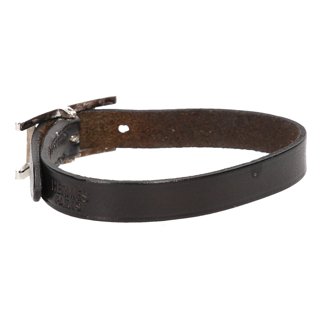 HERMÈS HAPI SINGLE TOUR ARMBAND AUS LEDER IN DEN FARBEN SCHWARZ/PALLADIUM