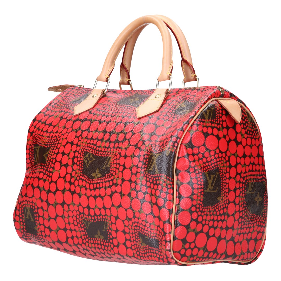 45282-Speedy30-rot_2D_0006 LOUIS VUITTON SPEEDY 30 HENKELTASCHE AUS MONOGRAM KUSAMA CANVAS (M40693)