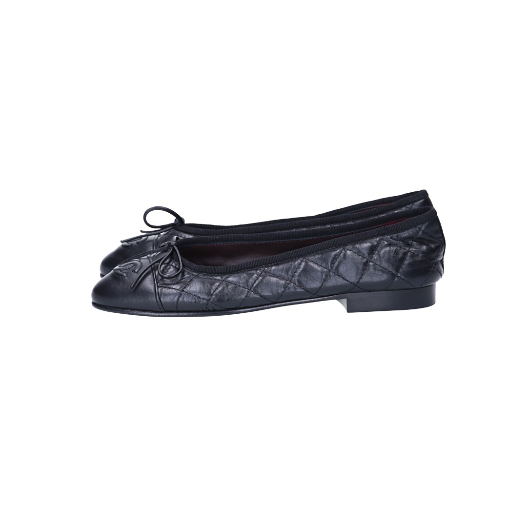 CHANEL BALLERINA SCHUHE AUS LEDER IN SCHWARZ GR. 35 (J G26250)
