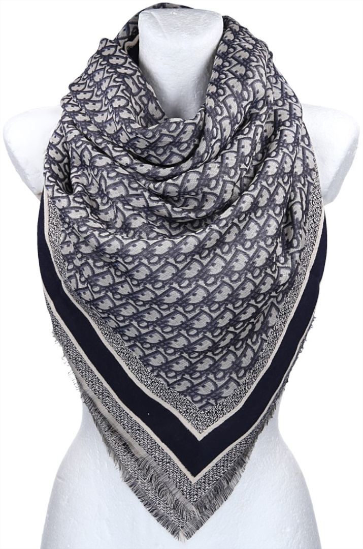 DIOR OBLIQUE SCHULTERTUCH AUS WOLLE, SEIDE UND BAUMWOLLE IN MARINEBLAU