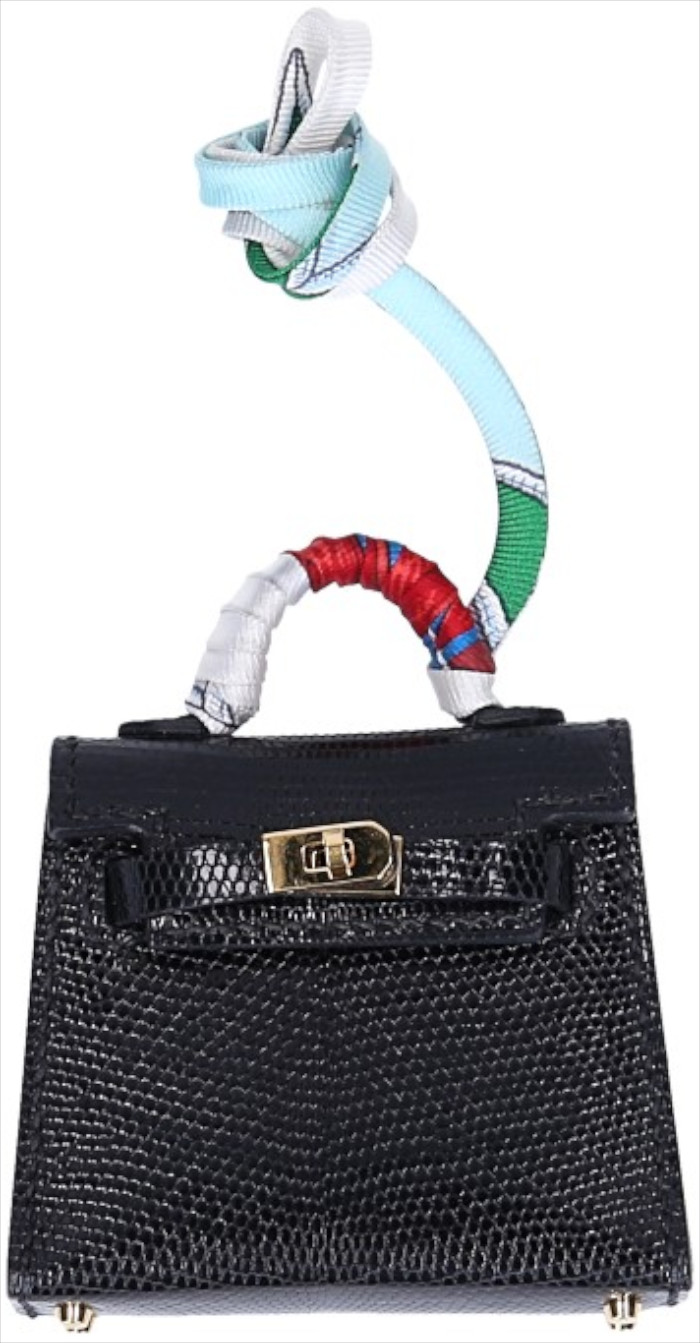 HERMÈS TASCHENACCESSOIRE ANHÄNGER 'KELLY TWILLY' AUS VARANUS NILOTICUS LEDER IN NOIR MIT GHW