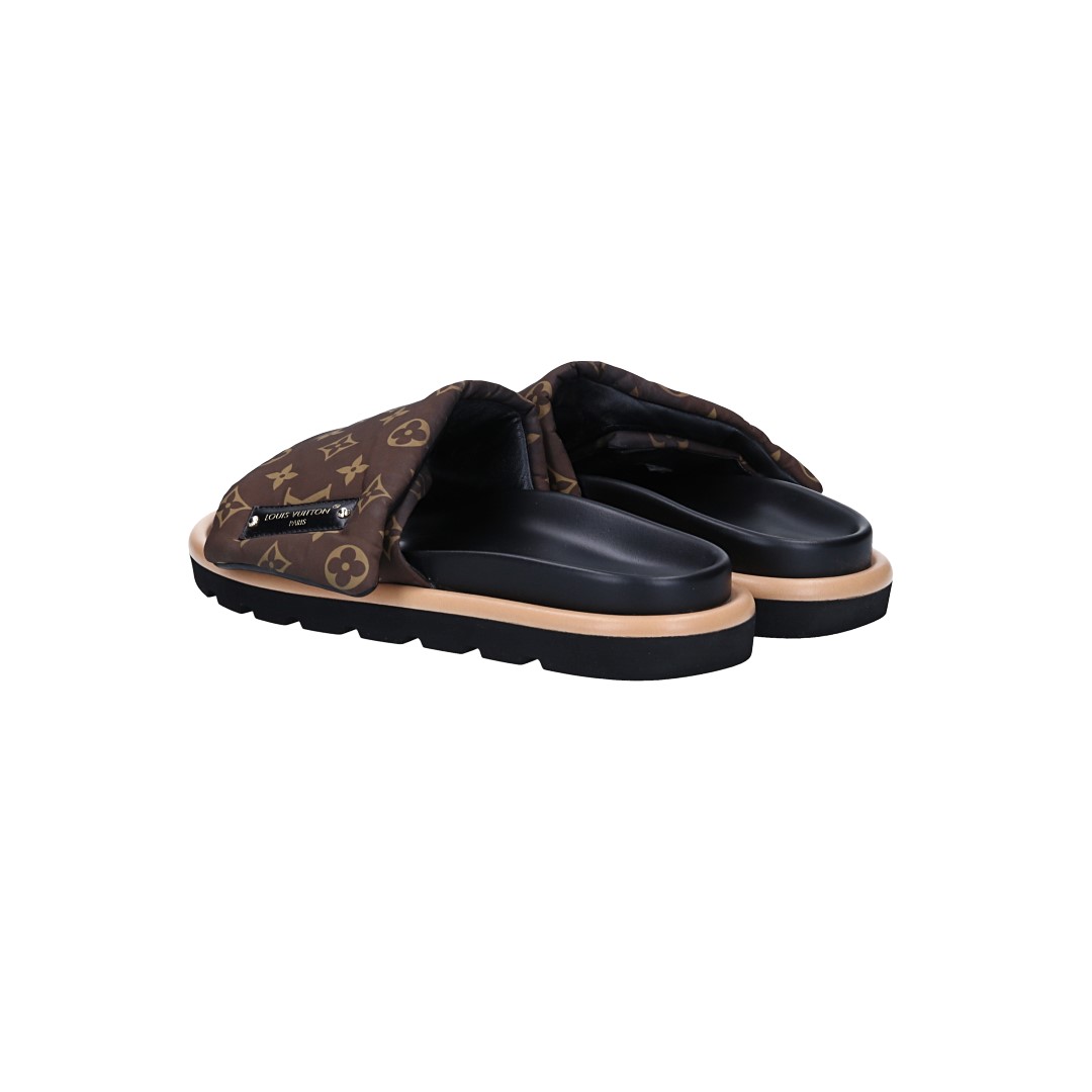 LOUIS VUITTON PANTOLETTEN SCHUHE 'POOL PILLOW COMFORT' AUS MONOGRAM NYLON IN CACAO GR. 41 (1AAEC0)