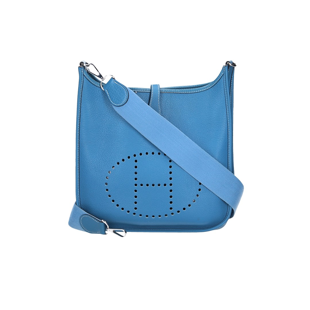 HERMÈS ÉVELYNE II PM HANDTASCHE AUS TAURILLON CLEMENCE LEDER IN BLEU JEAN MIT PHW