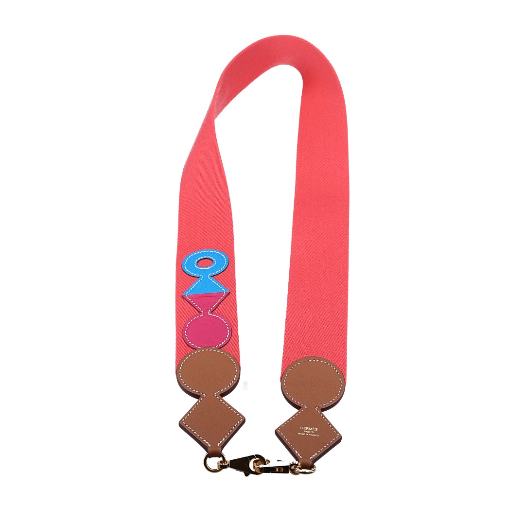 HERMÈS SHOULDER STRAP 'ZIGZAG' MADE OF SWIFT CALF LEATHER AND TEXTILE IN GOLD/WHITE/GOLD WITH GHW
