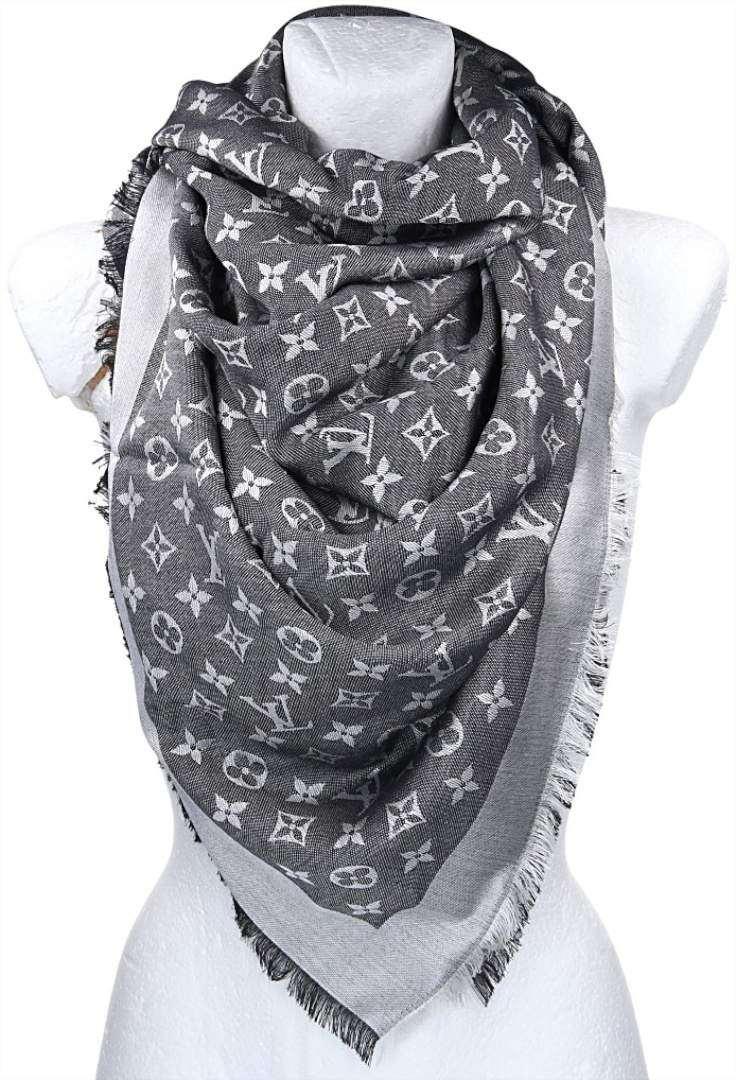 LOUIS VUITTON TUCH 'MONOGRAM DENIM' AUS SEIDE-WOLLE-MIX IN NOIR (M71378)