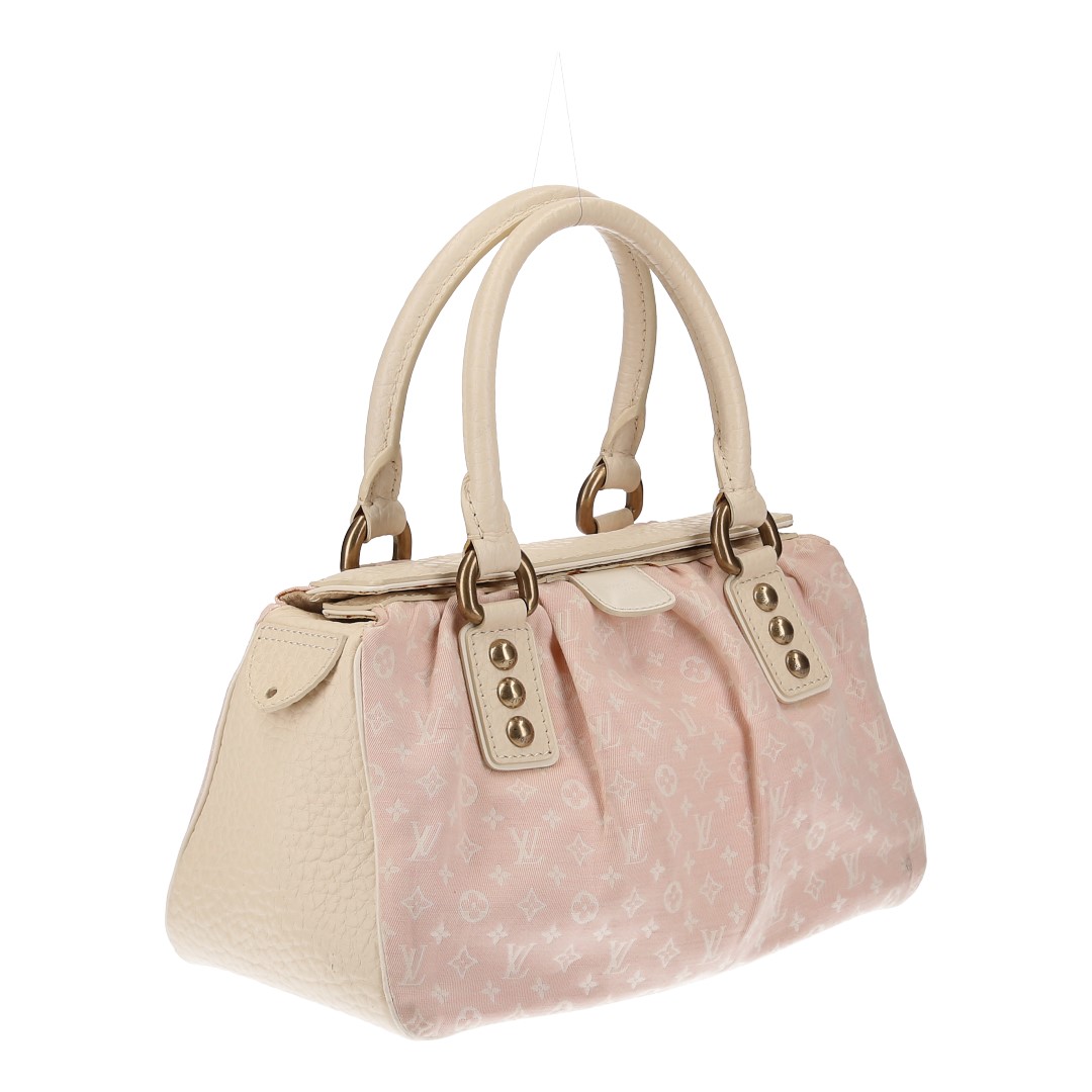 LOUIS VUITTON TRAPEZE PM HENKELTASCHE AUS MONOGRAM MINI LIN CROISETTE CANVAS IN ROSE