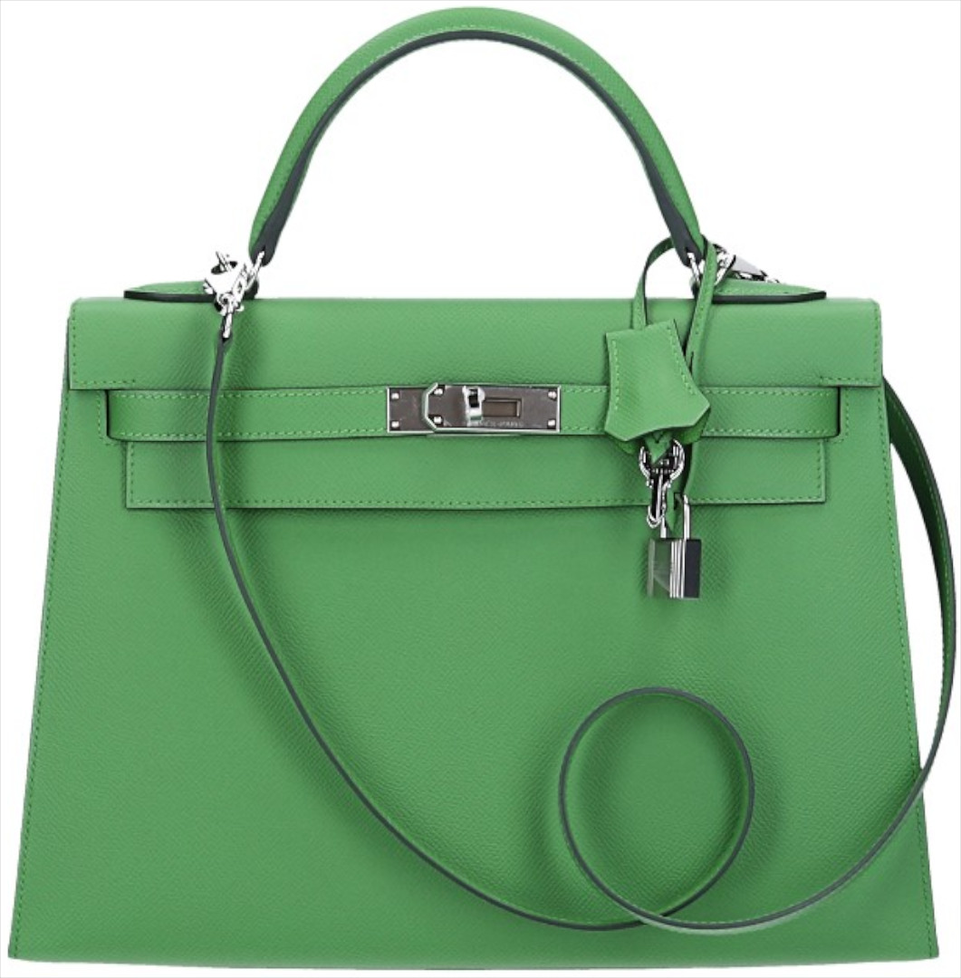 HERMÈS KELLY 32 SELLIER HANDTASCHE AUS VEAU EPSOM IN VERT YUCCA MIT PHW