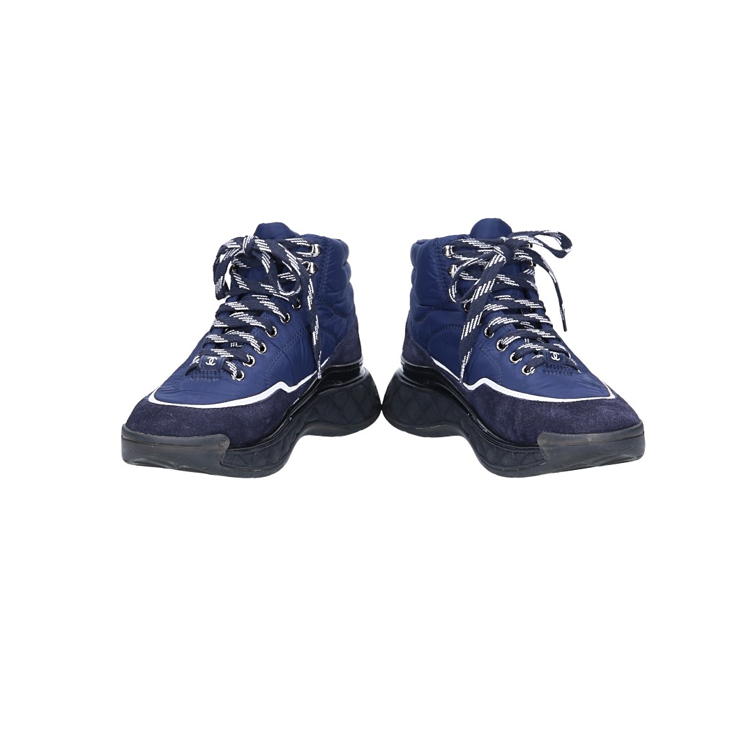 CHANEL SNEAKER SCHUHE AUS NYLON UND SUEDE-LEDER IN BLAU GR. 37 (W G35205)