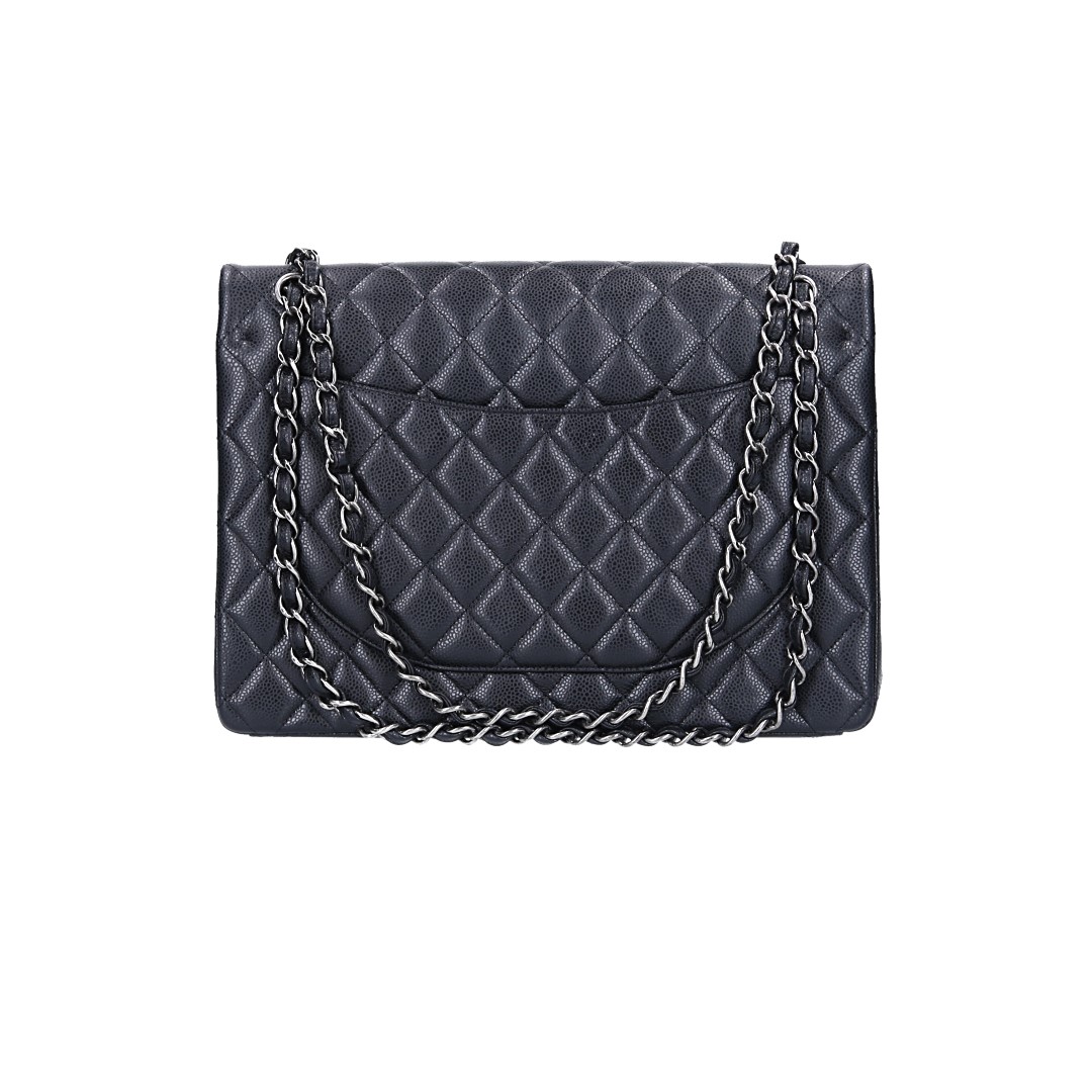CHANEL TIMELESS DOUBLE FLAP HANDTASCHE (MAXI) AUS KALBSLEDER IN SCHWARZ MIT SGHW (A58601)