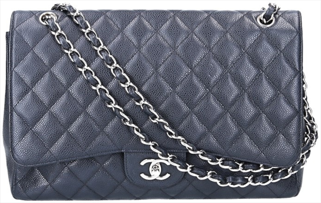CHANEL TIMELESS SINGLE FLAP HANDTASCHE (MAXI) AUS KALBSLEDER IN SCHWARZ MIT SHW