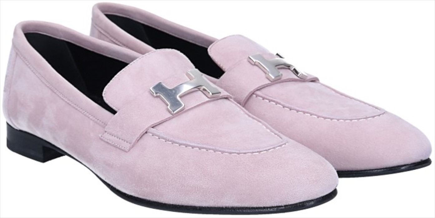 HERMÈS MOKASSINS SCHUHE 'PARIS' AUS VELOURS-KALBSLEDER IN MAUVE PALE GR. 40