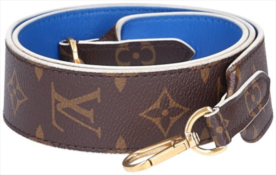 LOUIS VUITTON SCHULTERRIEMEN AUS MONOGRAM CANVAS UND KALBSLEDER IN BLAU MIT GHW