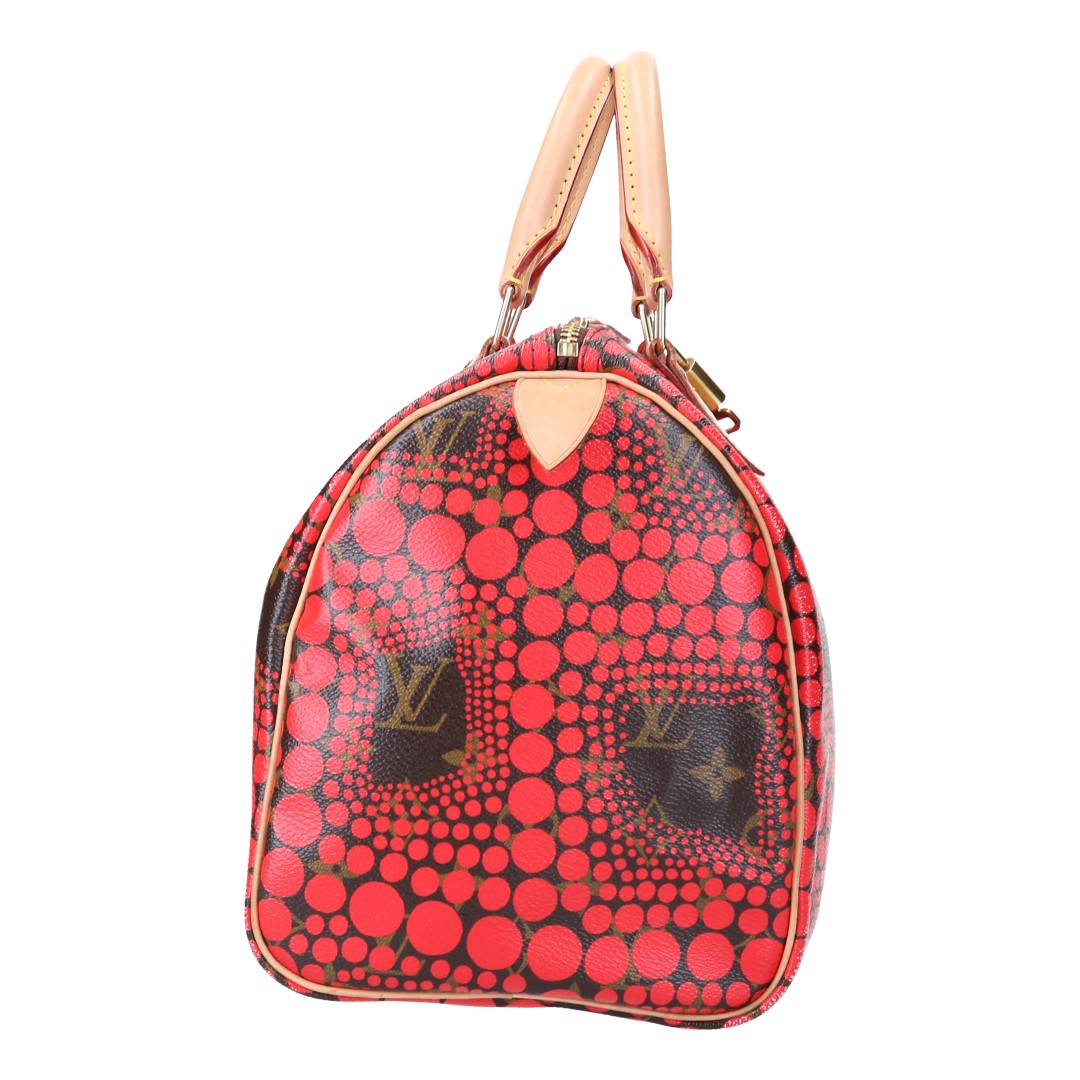 45282-Speedy30-rot_2D_0007 LOUIS VUITTON SPEEDY 30 HENKELTASCHE AUS MONOGRAM KUSAMA CANVAS (M40693)