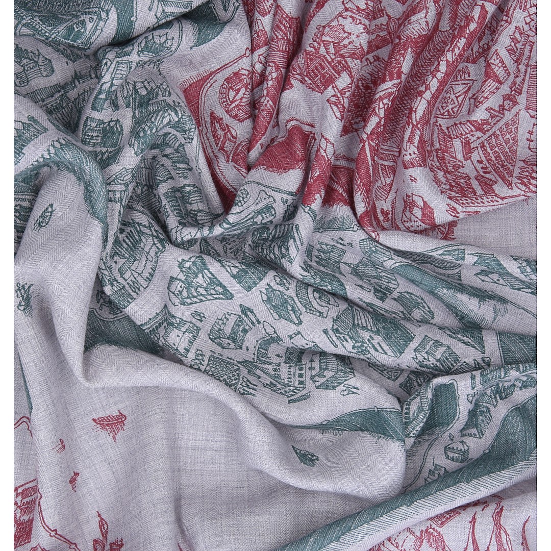 HERMÈS CASHMERE/SILK SCARF 140 x 140 CM SCARF 'FANTAISIE D'ETRIERS' BY VIRGINIE JAMIN