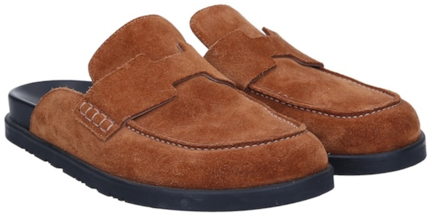 HERMÈS PANTOLETTEN SCHUHE 'GO' AUS VELOURSKALBSLEDER IN MARRON TREK IN GR. 40,5